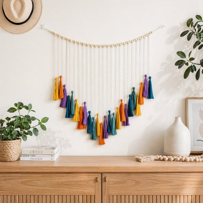 Handgewebte Regenbogen-Quastengirlande aus Baumwolle - Regenbogen - 39'' × 31'' - image 0