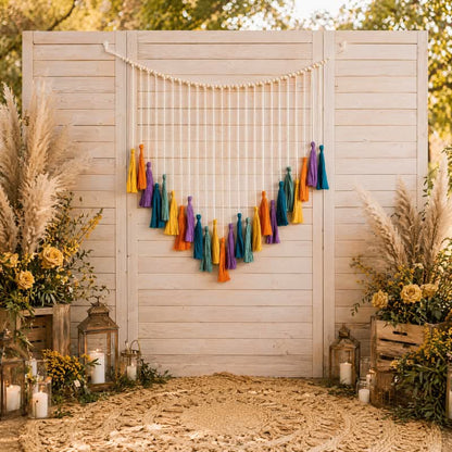 Handgewebte Regenbogen-Quastengirlande aus Baumwolle - image 2