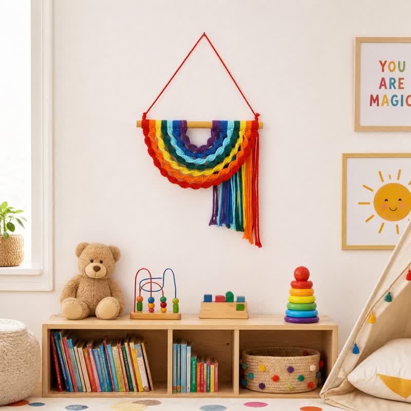 Handgewebtes Regenbogen-Baumwollseil als Wandbehang - Regenbogen - 9,8″ × 9,8″ - image 0
