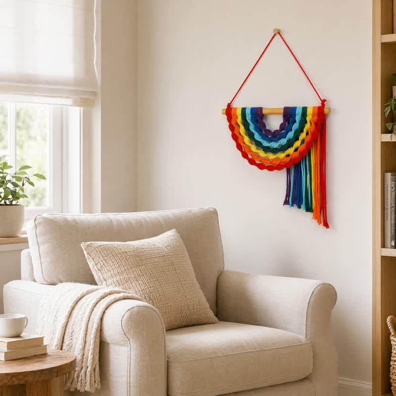 Handgewebtes Regenbogen-Baumwollseil als Wandbehang - image 1