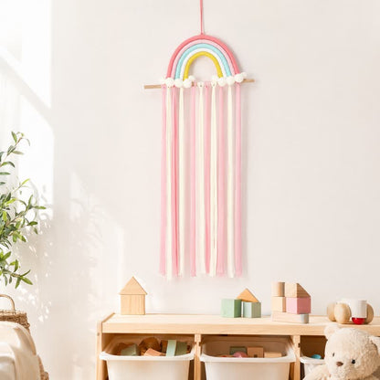 Handgefertigter nordischer Regenbogenquasten-Wandbehang - Rosa - 30'' × 12'' - image 0