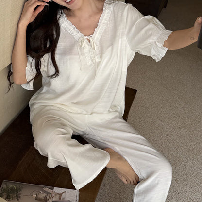 Einfarbiger, wattierter Rüschen-Pyjama-Set - image 7