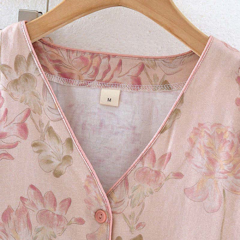 Pyjama aus Baumwollgaze mit rosa Pfingstrosenmuster - image 2