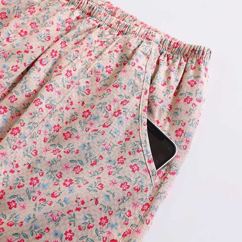 Rustikales Damen-Pyjama-Set aus Baumwolle mit Blumenmuster - image 4