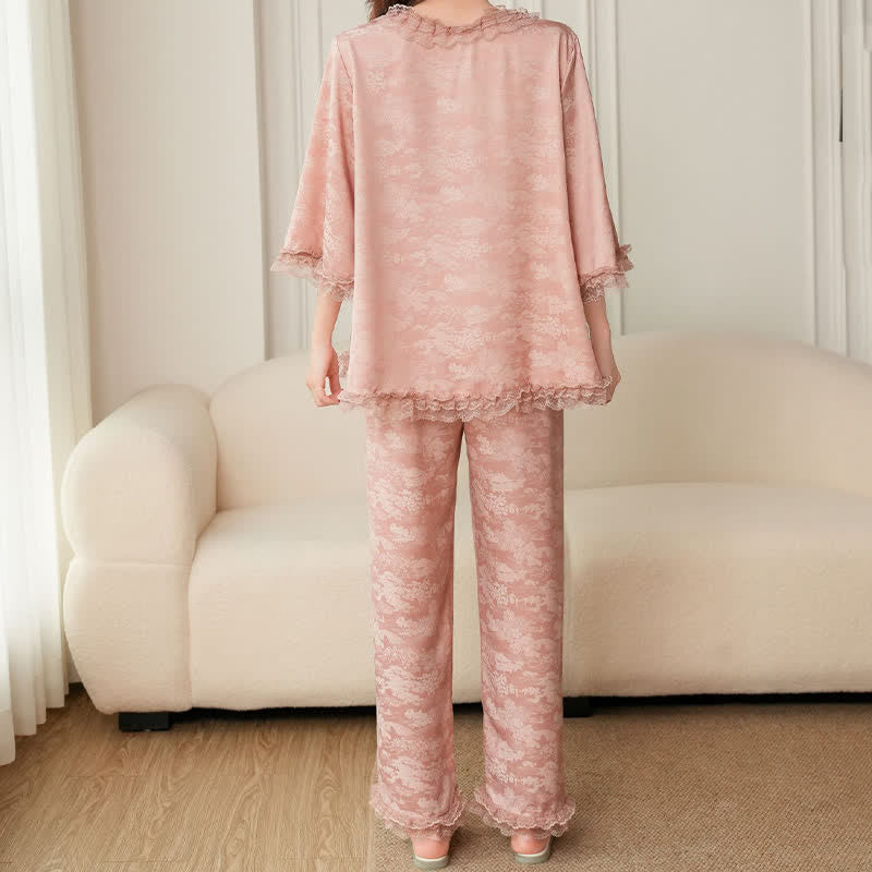 Rosa Jacquard-Pyjama-Set mit Rüschenbesatz (3-teilig) - image 9