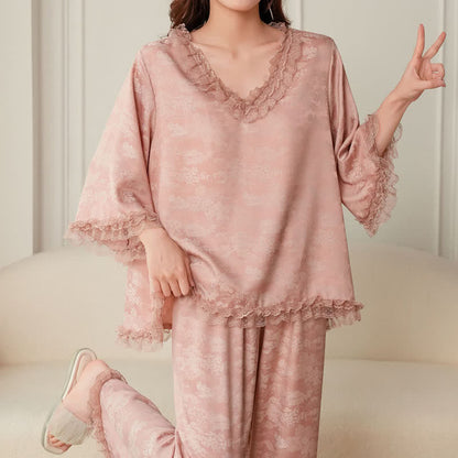 Rosa Jacquard-Pyjama-Set mit Rüschenbesatz (3-teilig) - image 5