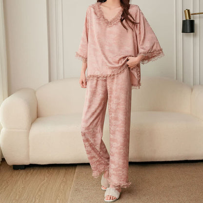 Rosa Jacquard-Pyjama-Set mit Rüschenbesatz (3-teilig) - image 8