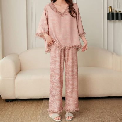Rosa Jacquard-Pyjama-Set mit Rüschenbesatz (3-teilig) - image 6