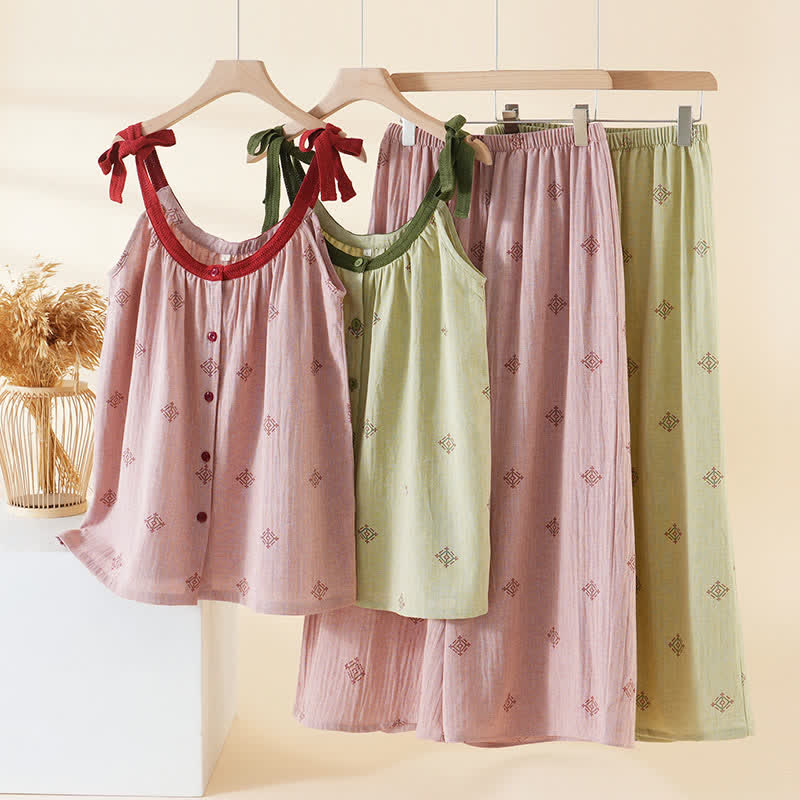 Pyjama-Set aus Baumwollgaze mit Schleifenriemen - image 0