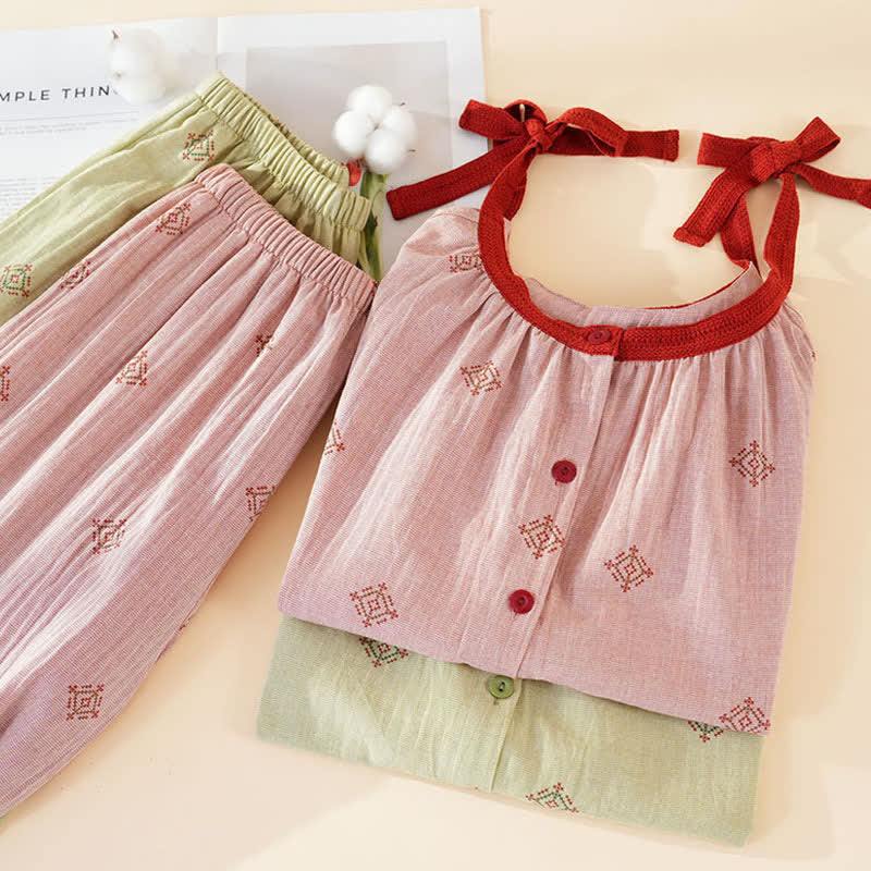 Pyjama-Set aus Baumwollgaze mit Schleifenriemen - image 1