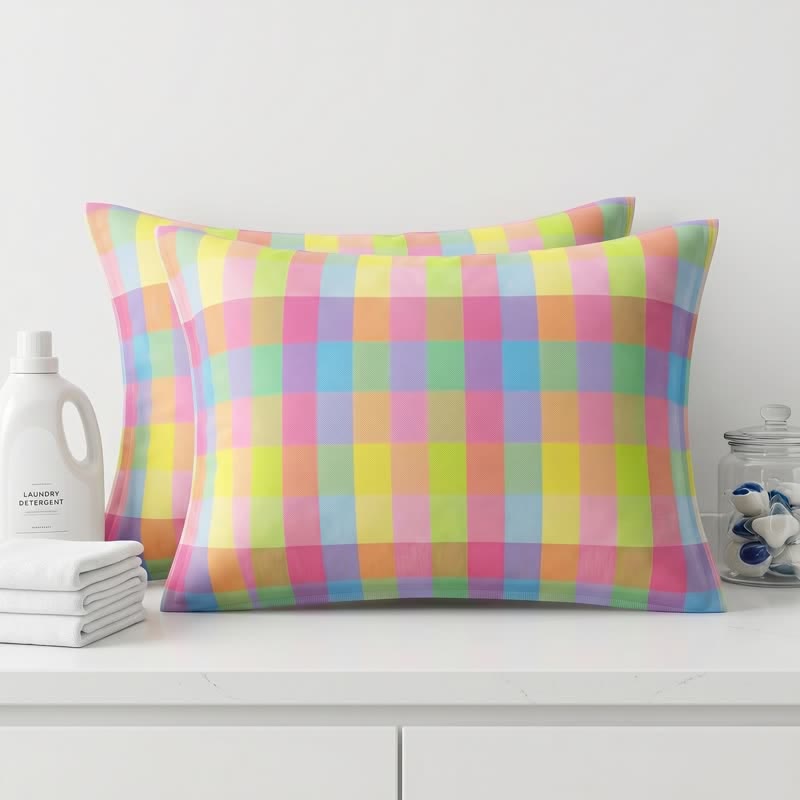 Rechteckige Kissenbezüge aus Baumwollgaze mit Candy-Karo-Muster - Rosa - 30″ × 25″ - image 0