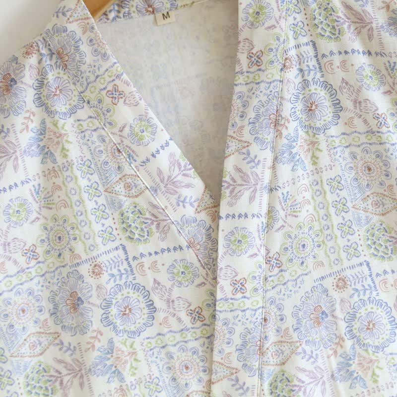 Kimono-Bademantel aus Baumwolle mit ethnischem Vintage-Blumenmuster - image 8