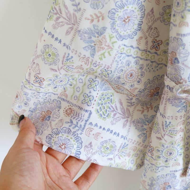 Kimono-Bademantel aus Baumwolle mit ethnischem Vintage-Blumenmuster - image 9