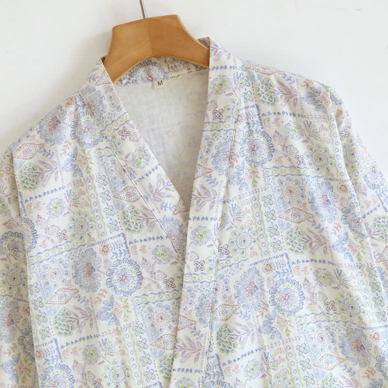 Kimono-Bademantel aus Baumwolle mit ethnischem Vintage-Blumenmuster - image 7