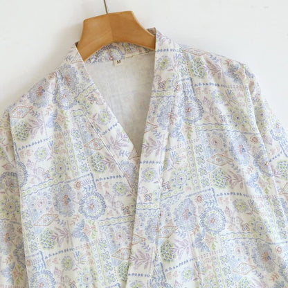Kimono-Bademantel aus Baumwolle mit ethnischem Vintage-Blumenmuster - image 7