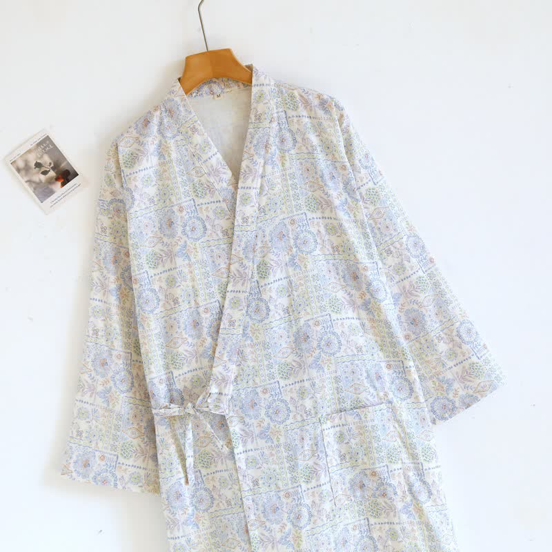 Kimono-Bademantel aus Baumwolle mit ethnischem Vintage-Blumenmuster - image 6