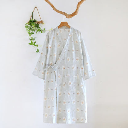 Kimono-Bademantel aus Baumwolle mit gerahmter Rose und Schleife - Blau - L - image 12