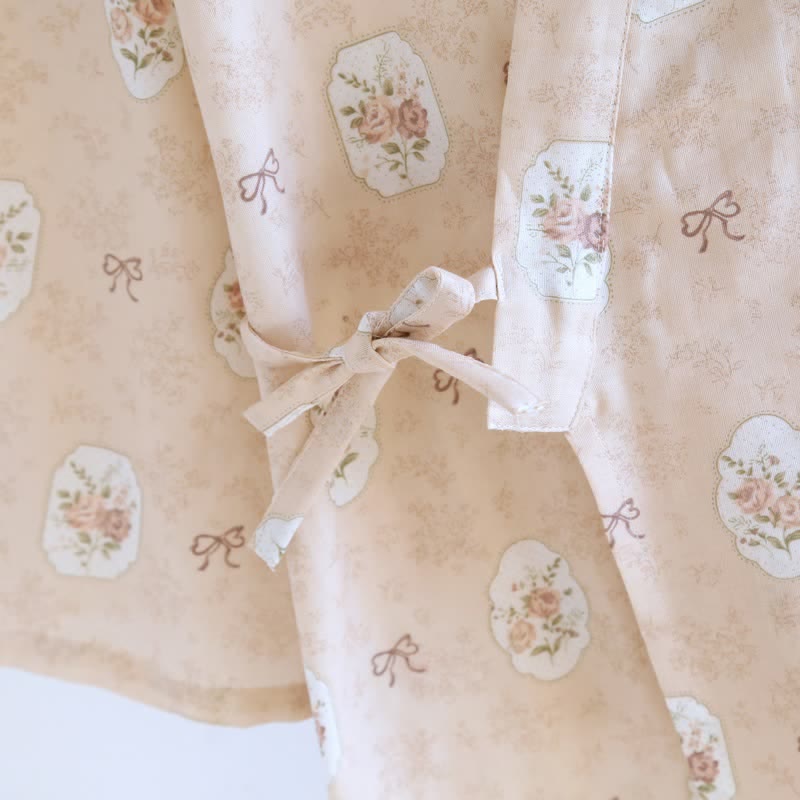 Kimono-Bademantel aus Baumwolle mit gerahmter Rose und Schleife - image 8