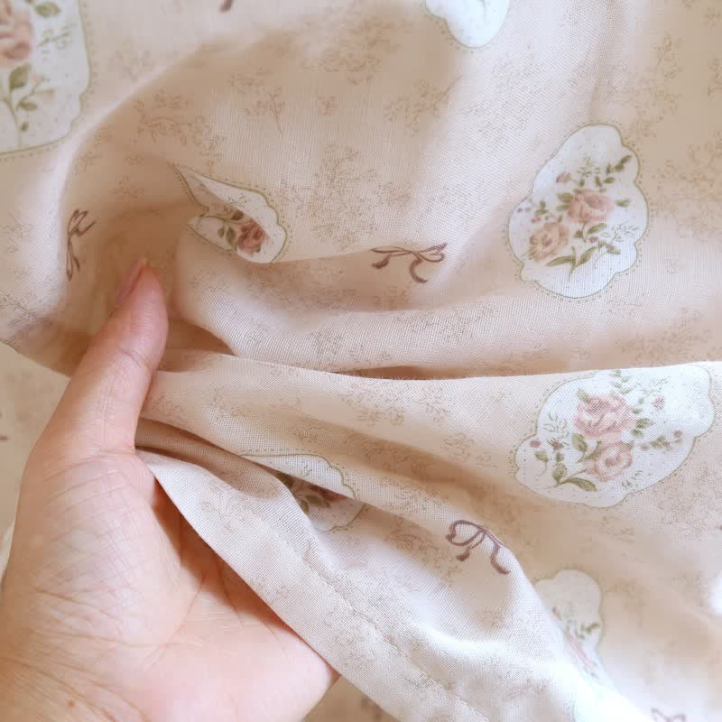 Kimono-Bademantel aus Baumwolle mit gerahmter Rose und Schleife - image 11