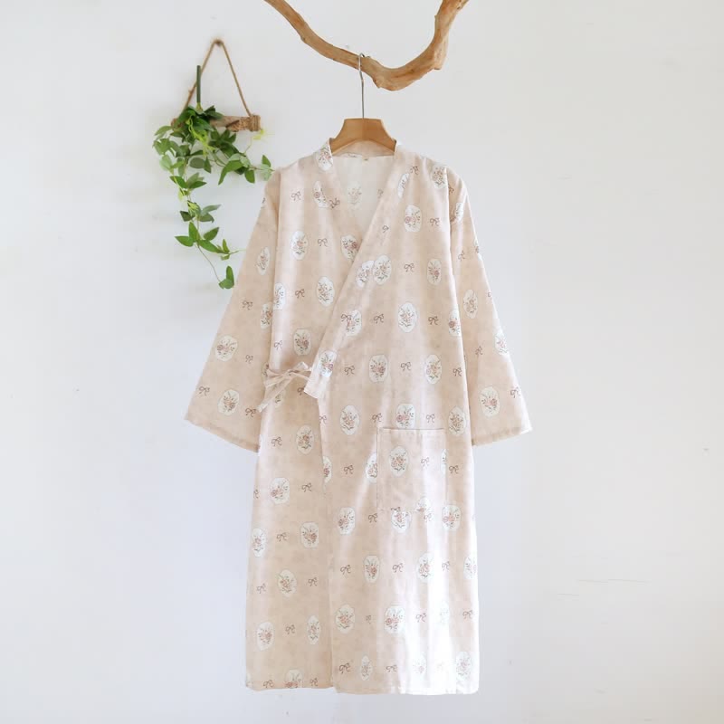 Kimono-Bademantel aus Baumwolle mit gerahmter Rose und Schleife - Rosa - L - image 4