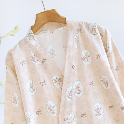 Kimono-Bademantel aus Baumwolle mit gerahmter Rose und Schleife - image 6