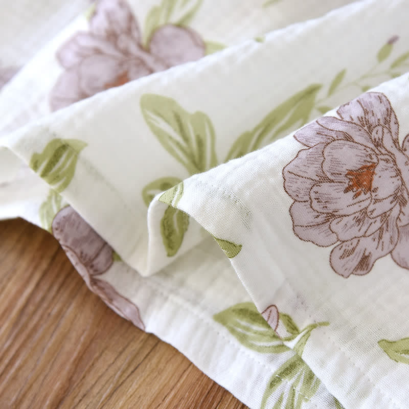 Kimono-Bademantel aus Baumwolle mit violettem Blumenmuster - image 9