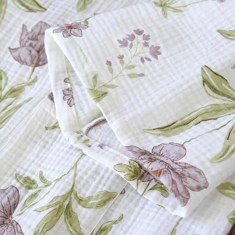 Kimono-Bademantel aus Baumwolle mit violettem Blumenmuster - image 8