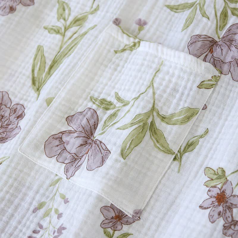 Kimono-Bademantel aus Baumwolle mit violettem Blumenmuster - image 6