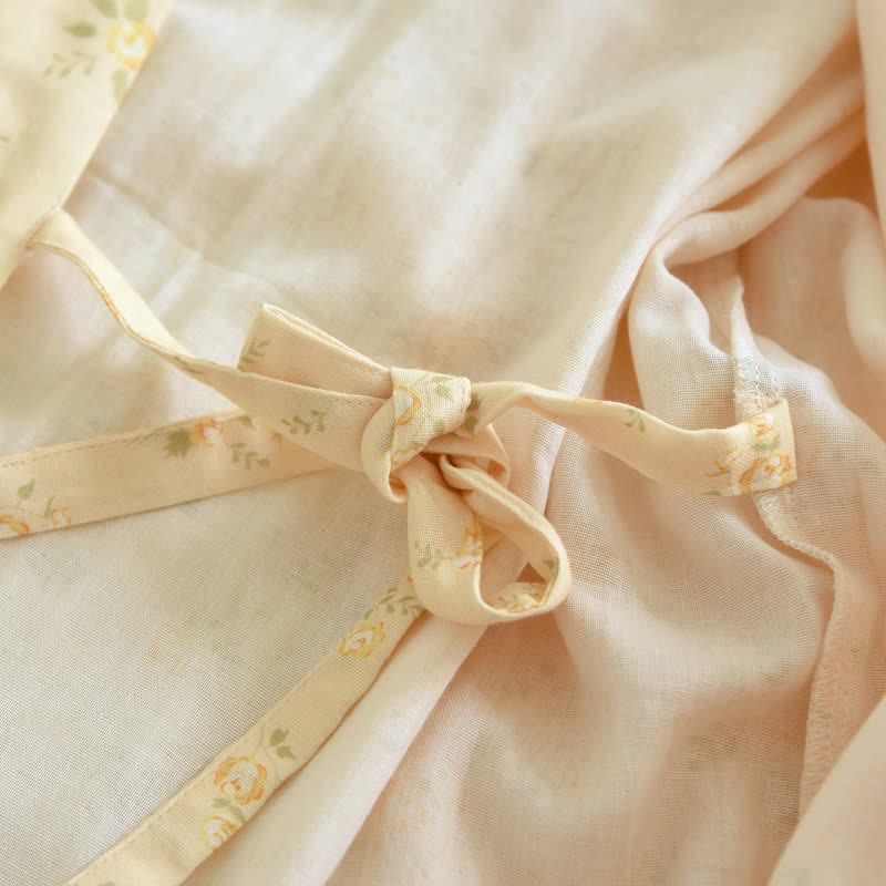 Gelber Kimono-Bademantel aus Baumwollgaze mit botanischem Motiv - image 8