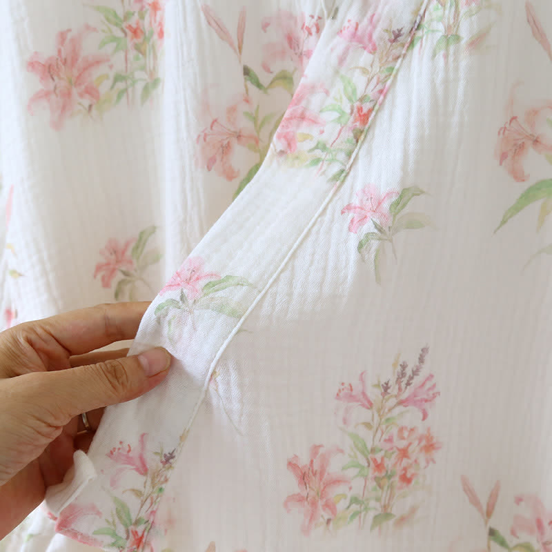 Kimono-Bademantel aus reiner Baumwolle mit rosa Blumenmuster - image 7
