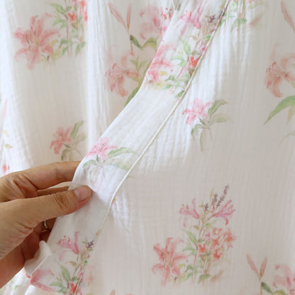 Kimono-Bademantel aus reiner Baumwolle mit rosa Blumenmuster - image 7