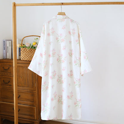 Kimono-Bademantel aus reiner Baumwolle mit rosa Blumenmuster - image 2