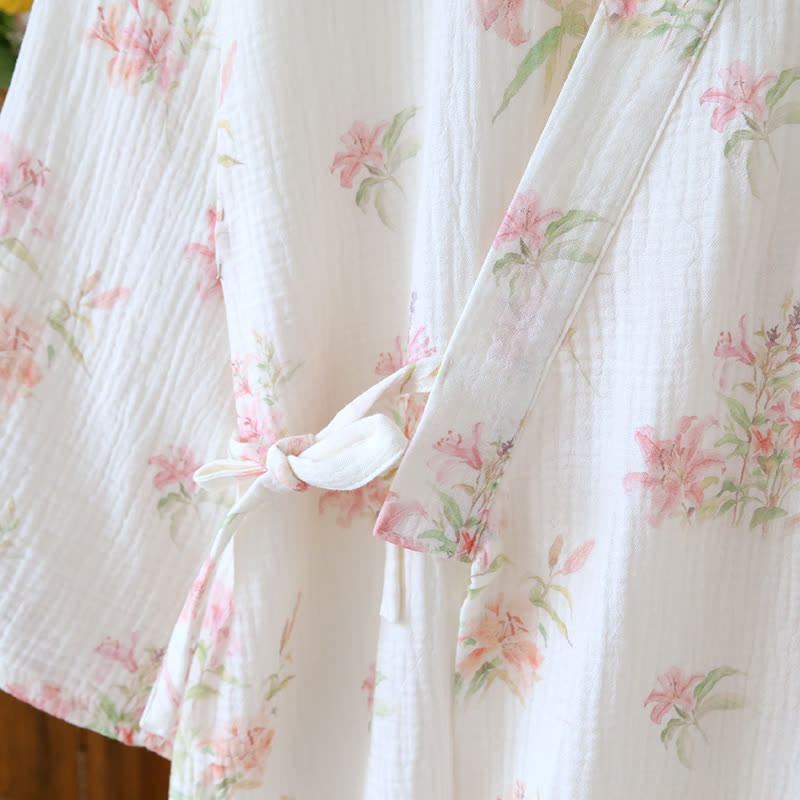 Kimono-Bademantel aus reiner Baumwolle mit rosa Blumenmuster - image 3