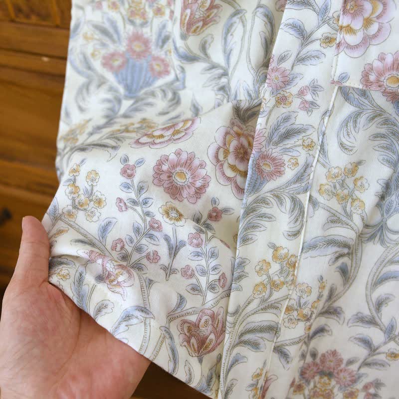 Kimono-Bademantel aus geblümtem Baumwollgaze mit Tasche - image 11