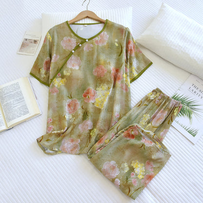 Botanischer, wattierter Capri-Pyjama-Set aus Viskose - image 1