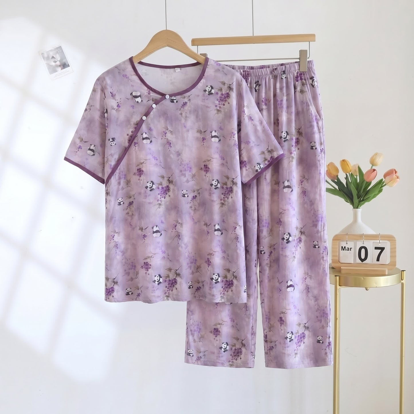 Baumwoll-Viskose-Shorts, wattierte Nachtwäsche - Lila - 2XL - image 0