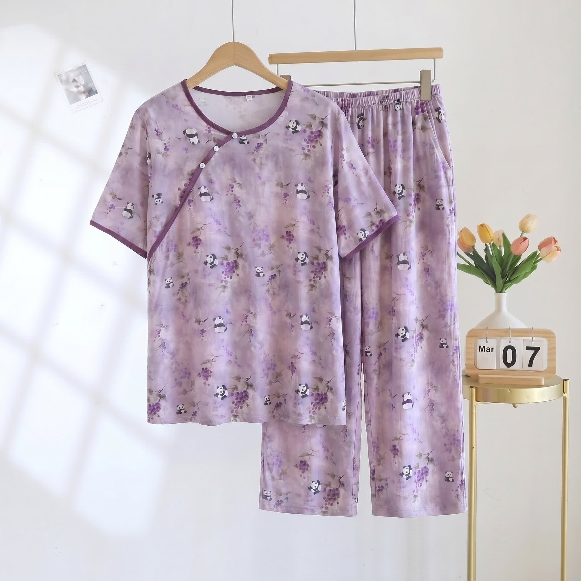 Baumwoll-Viskose-Shorts, wattierte Nachtwäsche - Lila - 2XL - image 0