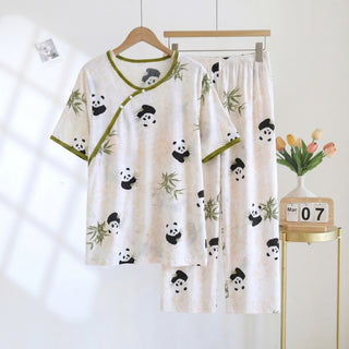 Gepolsterter Panda-Capri-Pyjama mit kurzen Ärmeln - Beige - 2XL - image 0