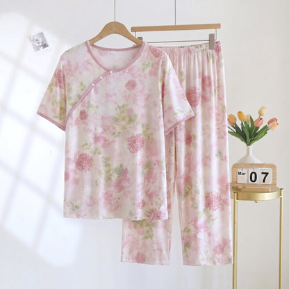 Nachtwäsche mit wattierter, knöchellanger Hose mit Hortensienmuster - Rosa - 2XL - image 0