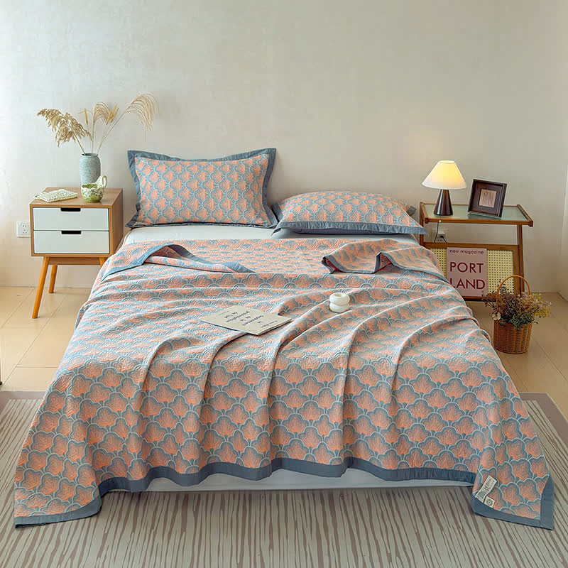 Dreilagige Jacquard-Musselin-Baumwolldecke mit Muschelmuster - image 3