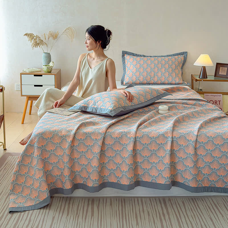 Dreilagige Jacquard-Musselin-Baumwolldecke mit Muschelmuster - image 2