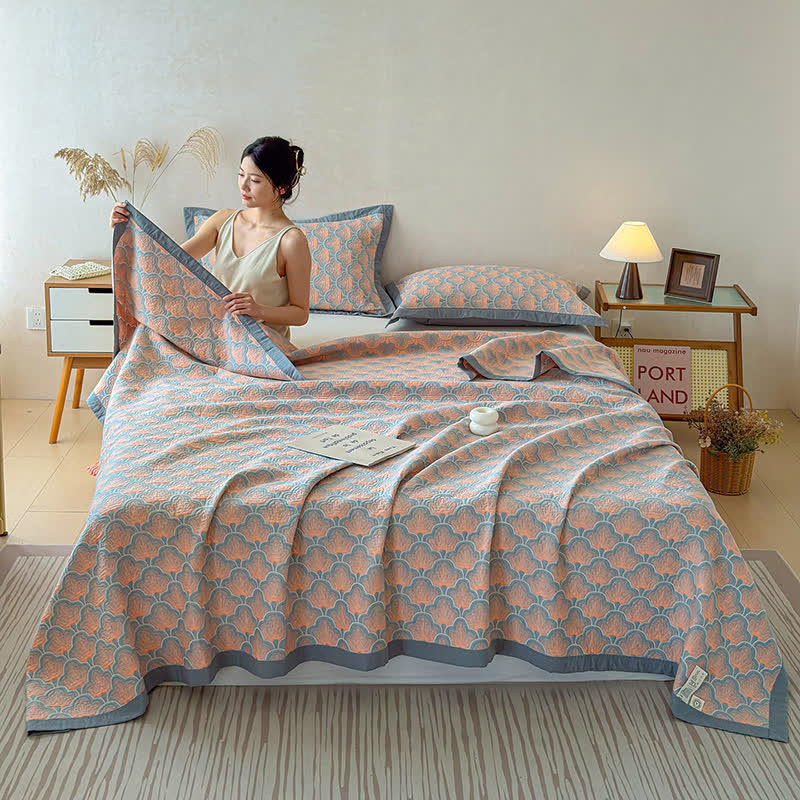 Dreilagige Jacquard-Musselin-Baumwolldecke mit Muschelmuster - image 1