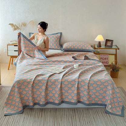 Dreilagige Jacquard-Musselin-Baumwolldecke mit Muschelmuster - image 1