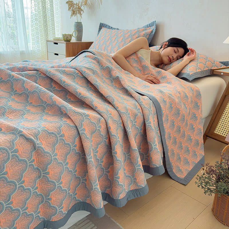 Dreilagige Jacquard-Musselin-Baumwolldecke mit Muschelmuster - 2 Kissenbezüge - 48cm x 74cm - image 0
