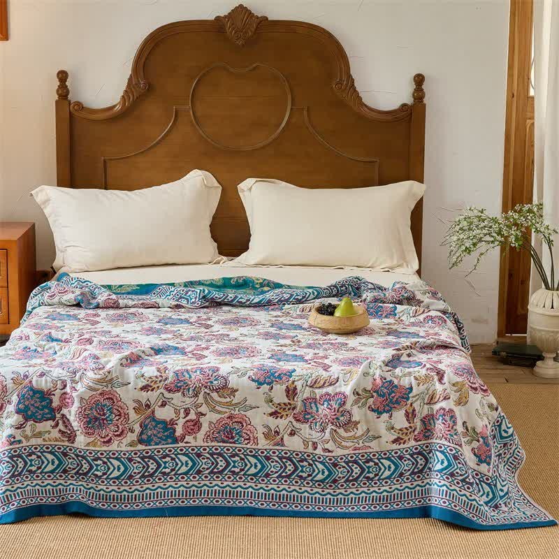 Vintage-Steppdecke aus Baumwolle mit böhmischem Blumenmuster - image 3