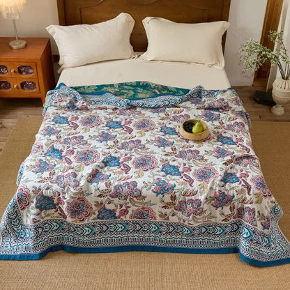 Vintage-Steppdecke aus Baumwolle mit böhmischem Blumenmuster - 230cm x 250cm - image 0