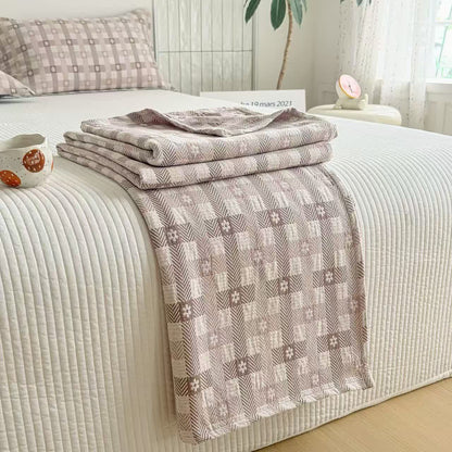 Baumwoll-Steppdecke mit Blumen- und Karomuster (Jacquard) - image 3