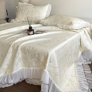 Bettwäsche-Set mit Rüschen, Blumenmuster und Zweigen - Hellgelb - Königin - image 0