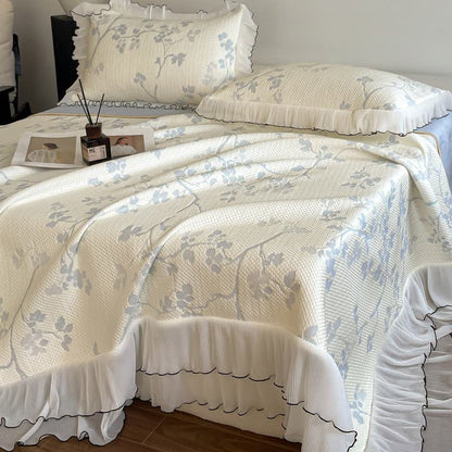 Bettwäsche-Set mit Rüschen, Blumenmuster und Zweigen - Hellblau - Königin - image 6