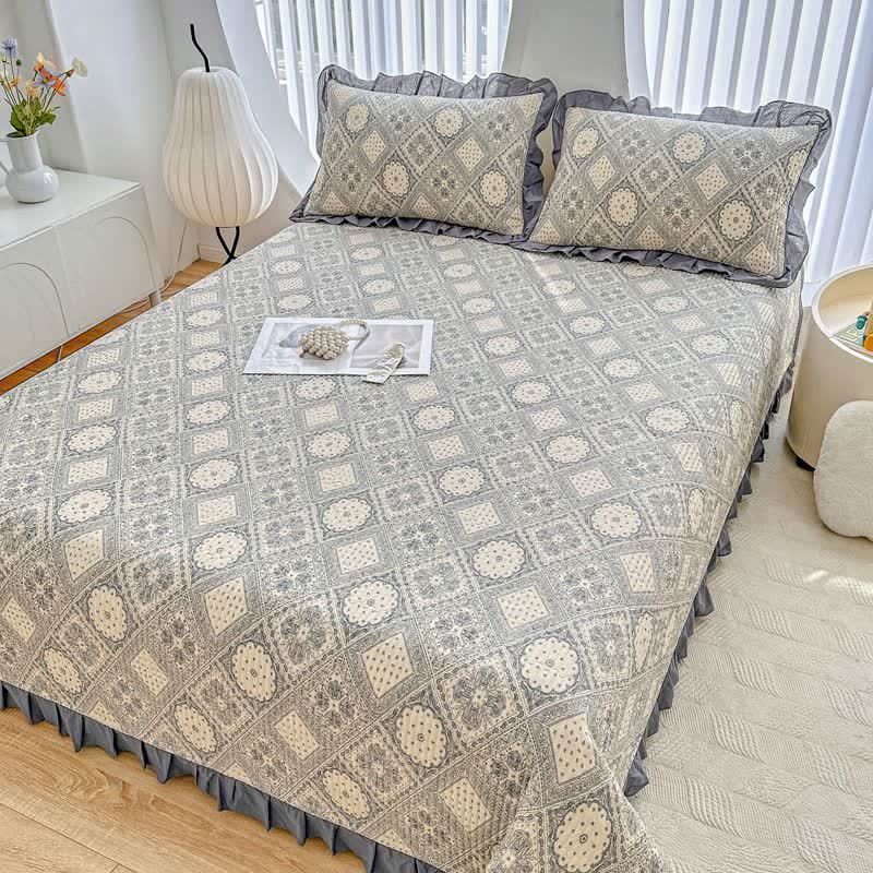 Rüschen-Tagesdecke aus Baumwollköper mit geometrischem Muster im Vintage-Stil - image 4